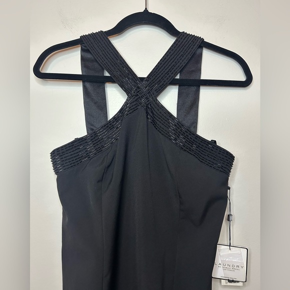 Laundry by Shelli Segal Beaded Criss Cross Halter Dress Black Size 4 - Picture 4 of 10